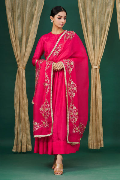 Pink Pleated Anarkali With Dupatta