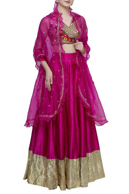 Pink Raw Silk Embroidered Lehenga Set