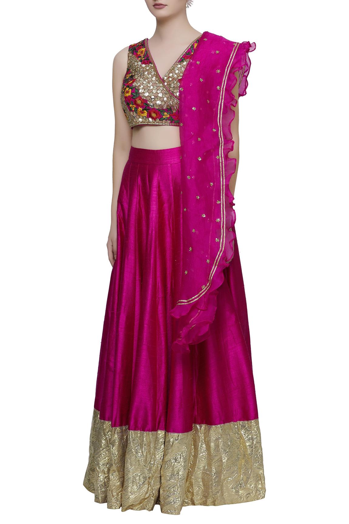 Pink Raw Silk Embroidered Lehenga Set