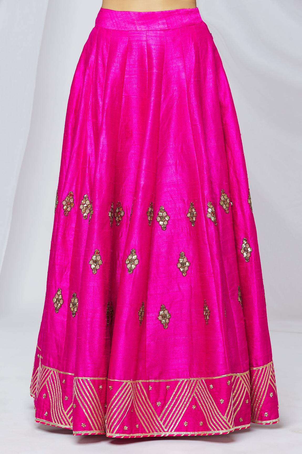 Pink Raw Silk Floral Embroidered Lehenga Set