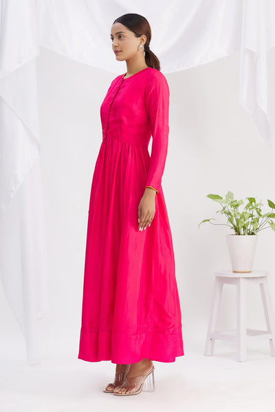 Pink Silk Anarkali With Embroidered Dupatta