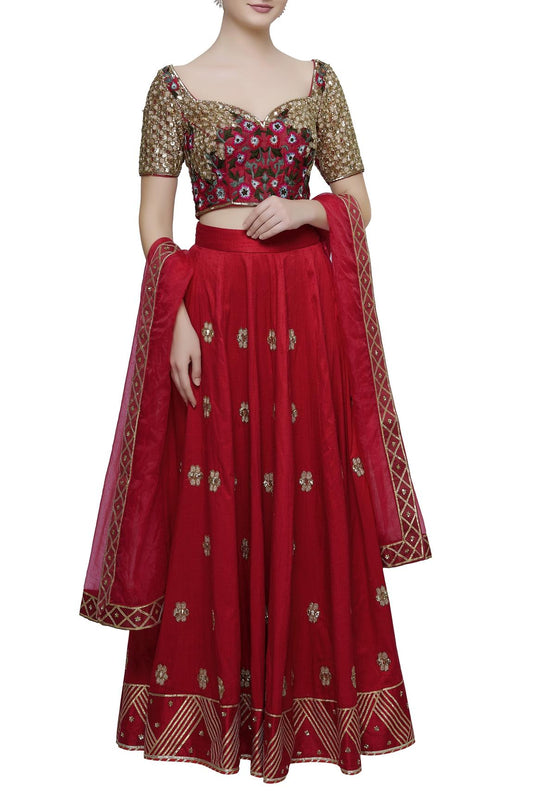 Raw Silk Embroidered Lehenga Set