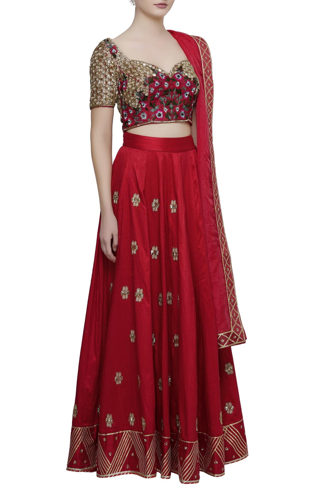 Raw Silk Embroidered Lehenga Set