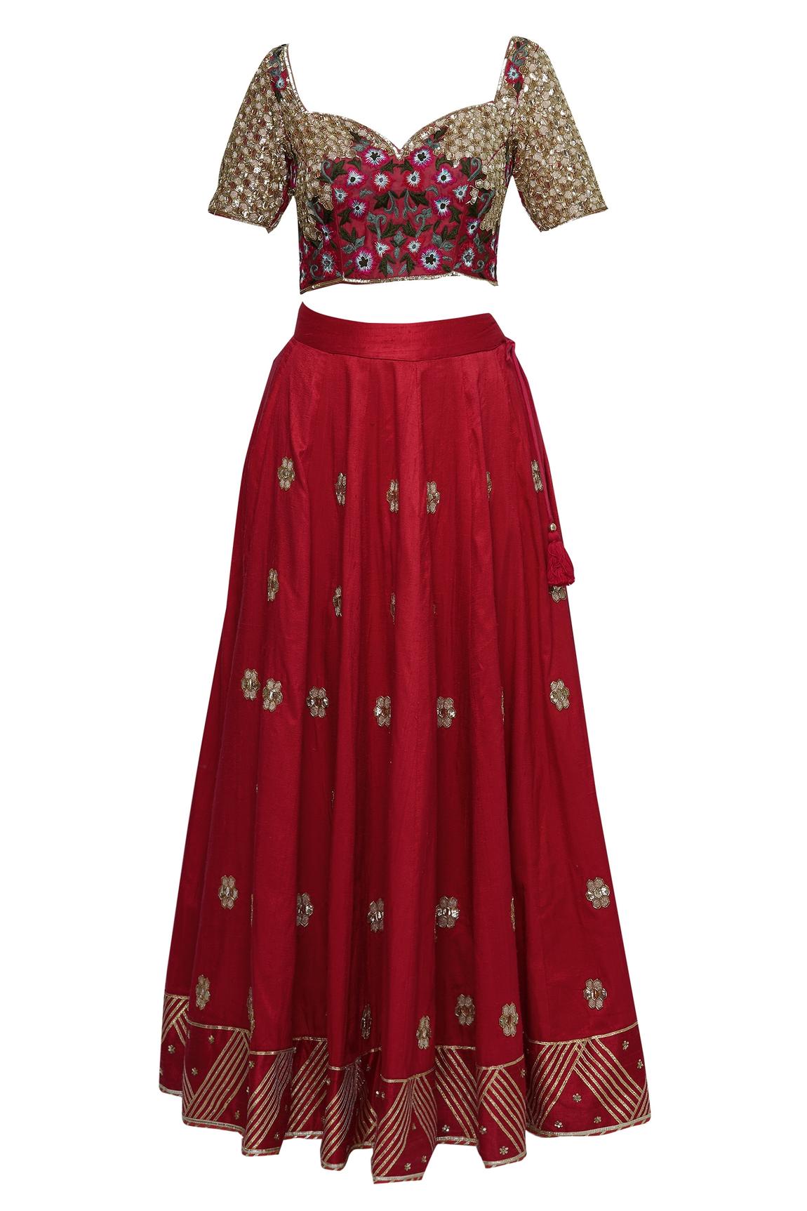 Raw Silk Embroidered Lehenga Set