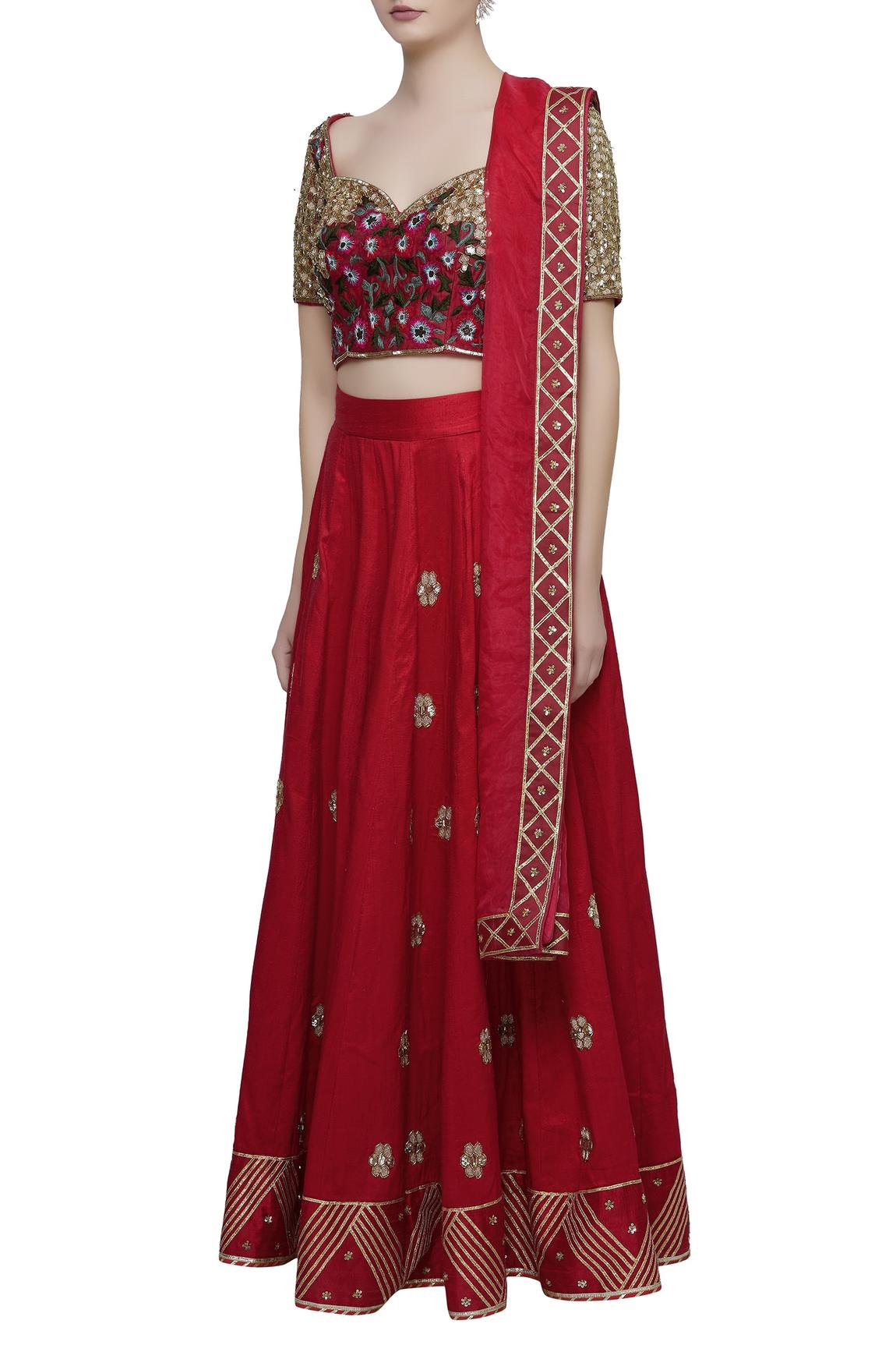 Raw Silk Embroidered Lehenga Set