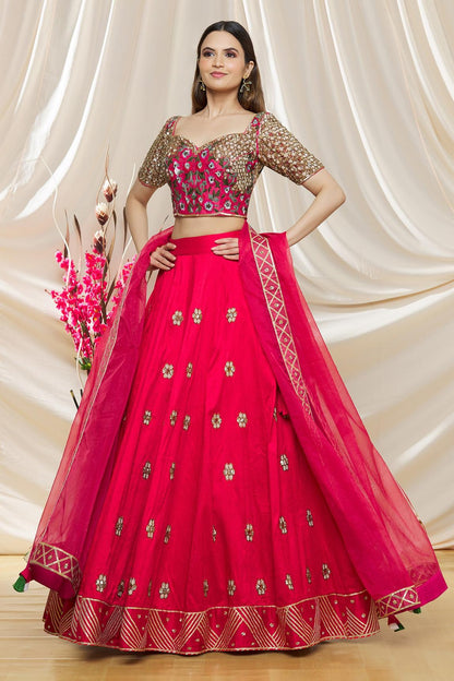 Raw Silk Sequin Embroidered Lehenga Set