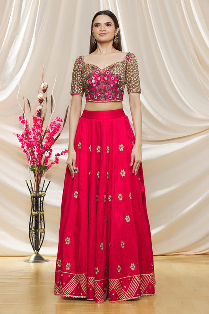 Raw Silk Sequin Embroidered Lehenga Set