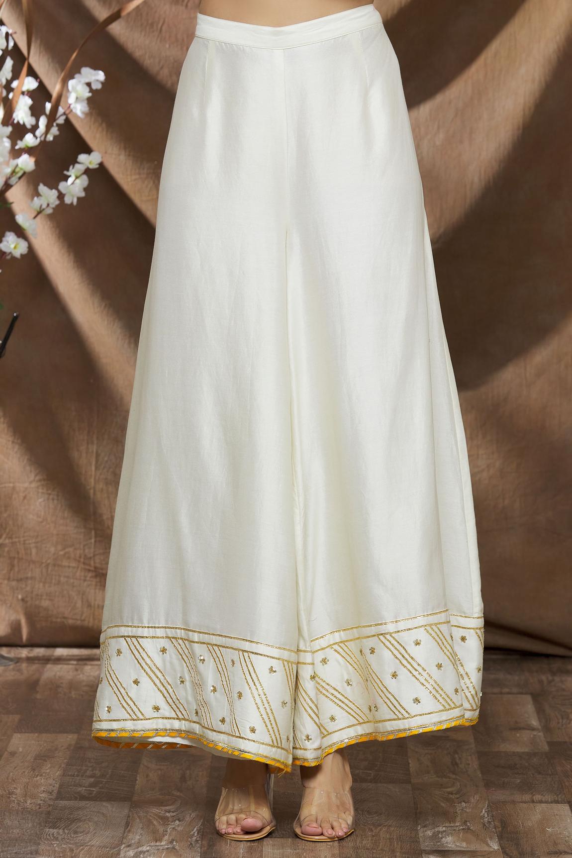 White Cotton Silk Embroidered Anarkali And Palazzo Set