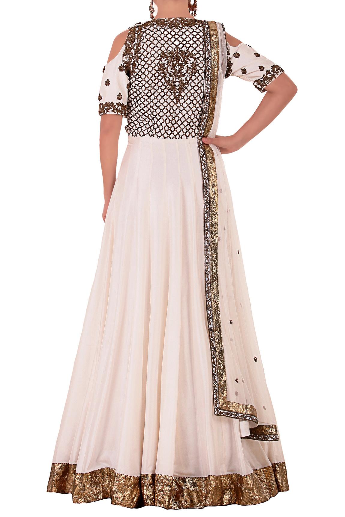 White Embroidered Anarkali Set