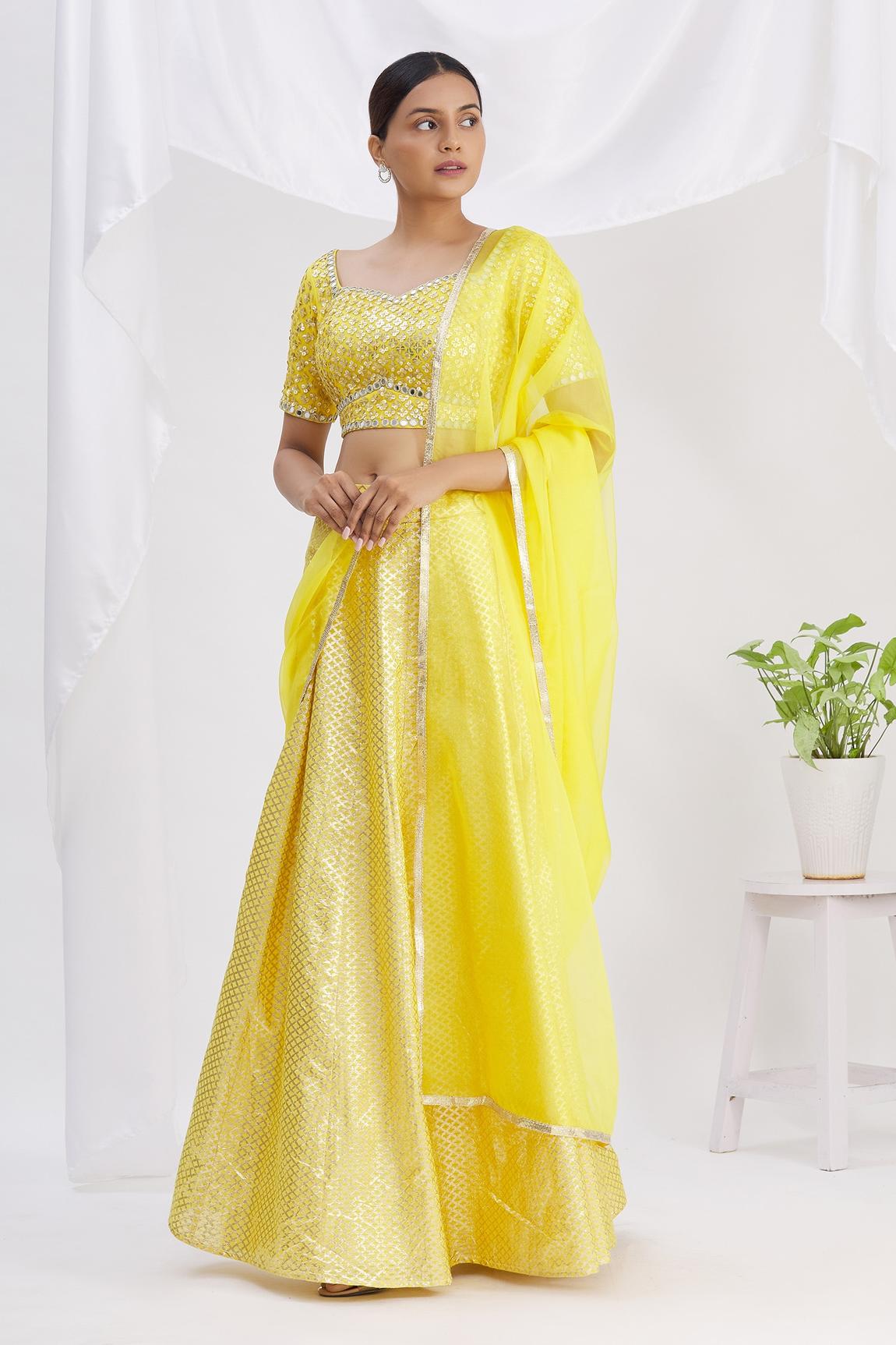 Yellow Banarasi Chanderi Lehenga Set