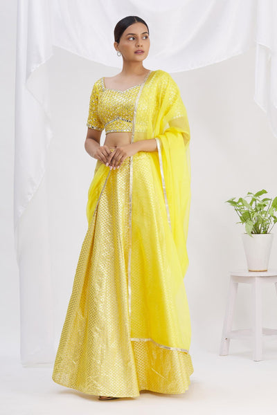 Yellow Banarasi Chanderi Lehenga Set