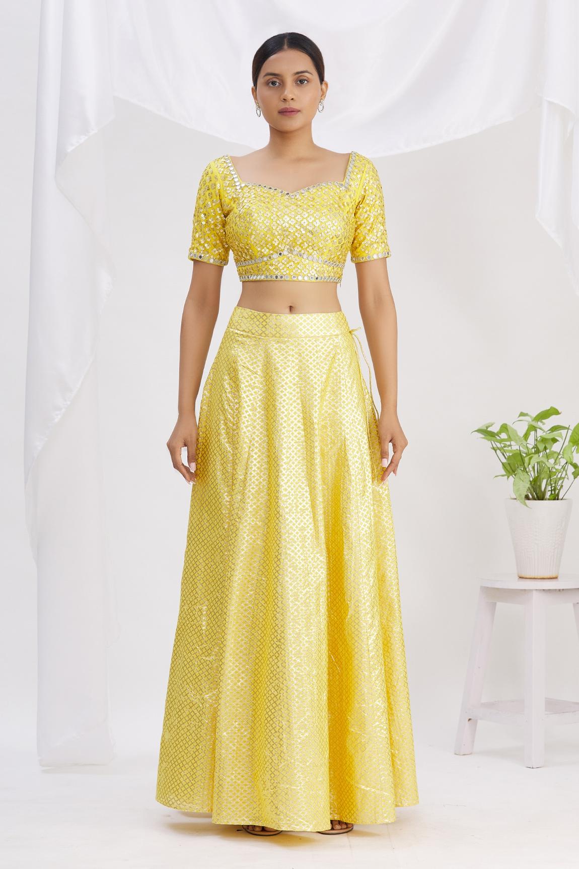 Yellow Banarasi Chanderi Lehenga Set