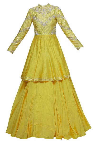 Yellow Chanderi Kurta Lehenga Set