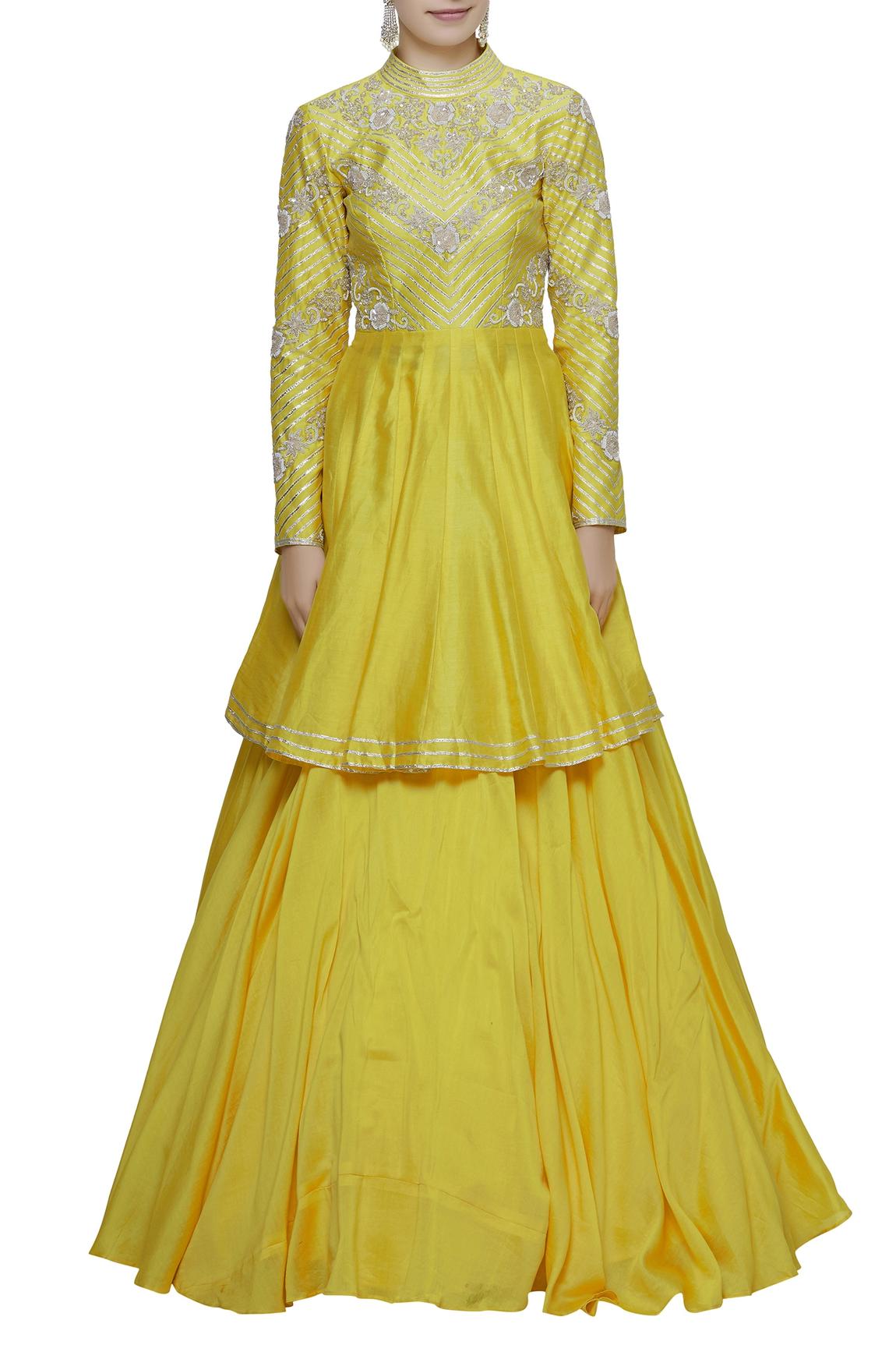 Yellow Chanderi Kurta Lehenga Set