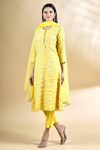 Yellow Chanderi Kurta Set