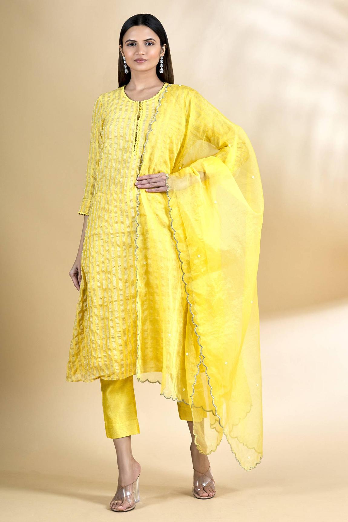 Yellow Chanderi Kurta Set