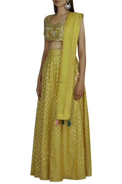 Yellow Chanderi Lehenga Set