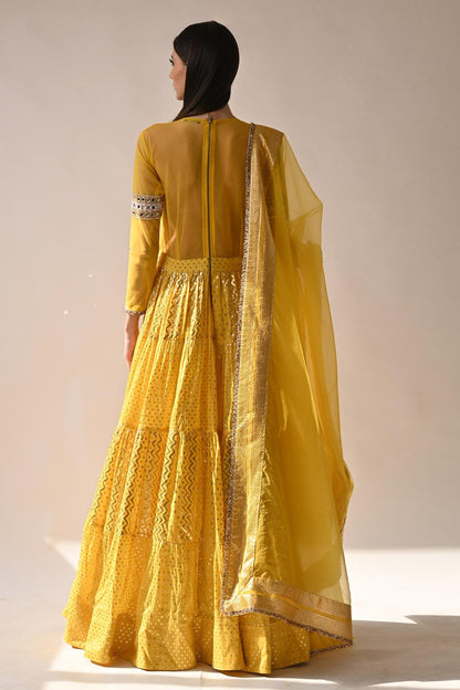 Yellow Chanderi Silk Anarkali With Dupatta