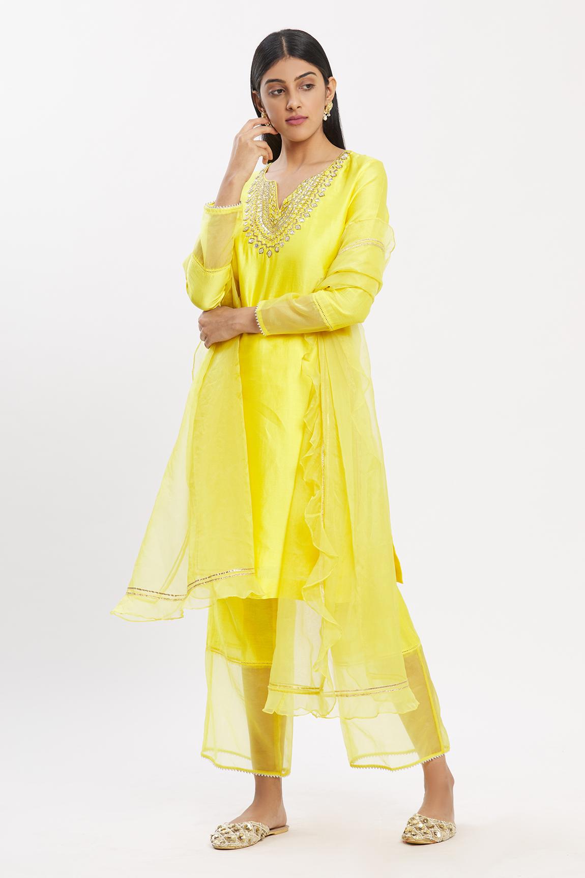 Yellow Chanderi Silk Kurta Set