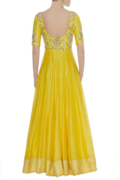 Yellow Embroidered Anarkali Kurta With Dupatta