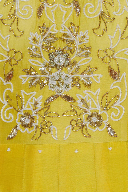 Yellow Embroidered Anarkali Kurta With Dupatta