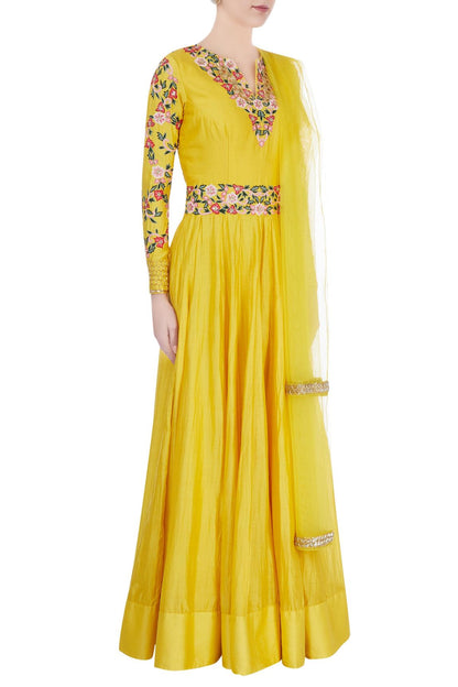 Yellow Embroidered Anarkali Set