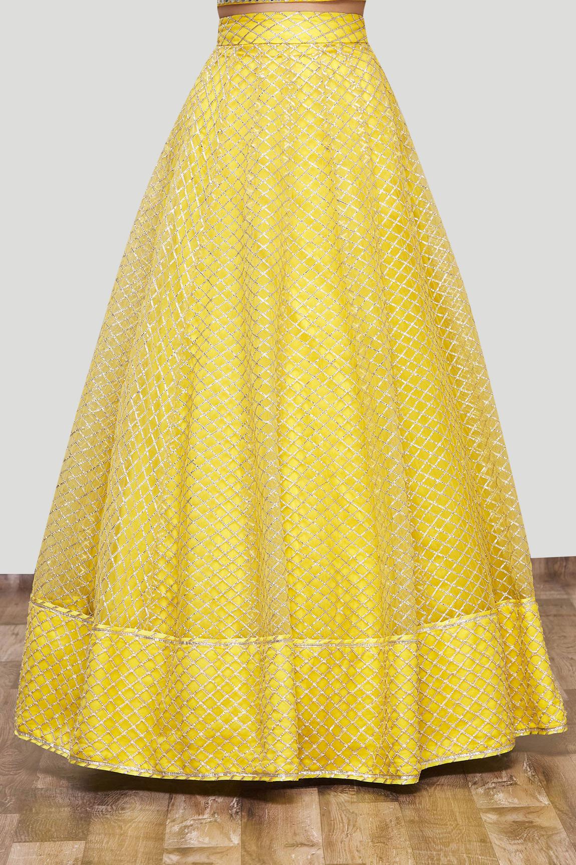 Yellow Net Embroidered Lehenga Set