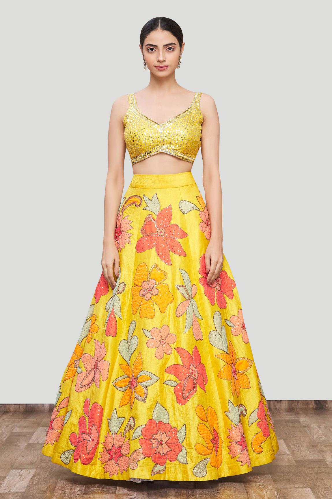 Yellow Silk Appliqué Lehenga Set