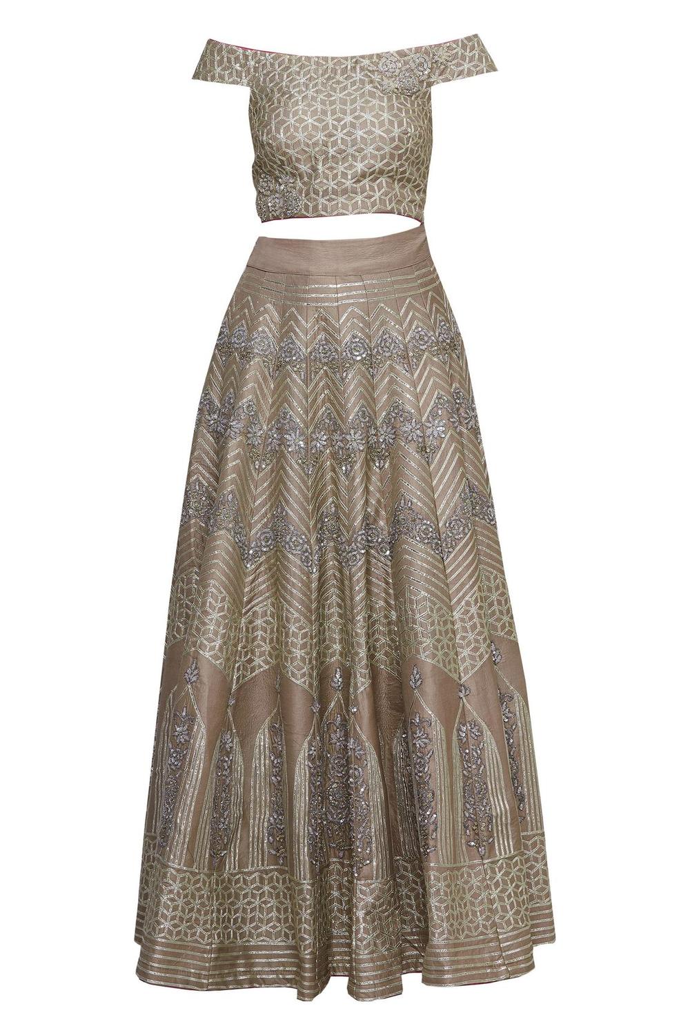 Beige Silk Embroidered Lehenga Set