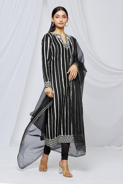 Black Chanderi Embroidered Kurta Set