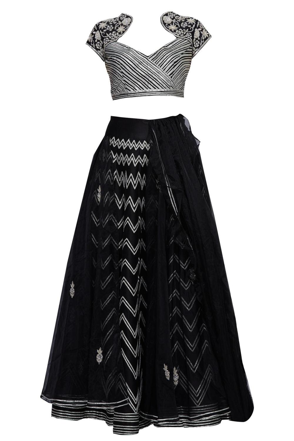 Black Chanderi Embroidered Lehenga Set