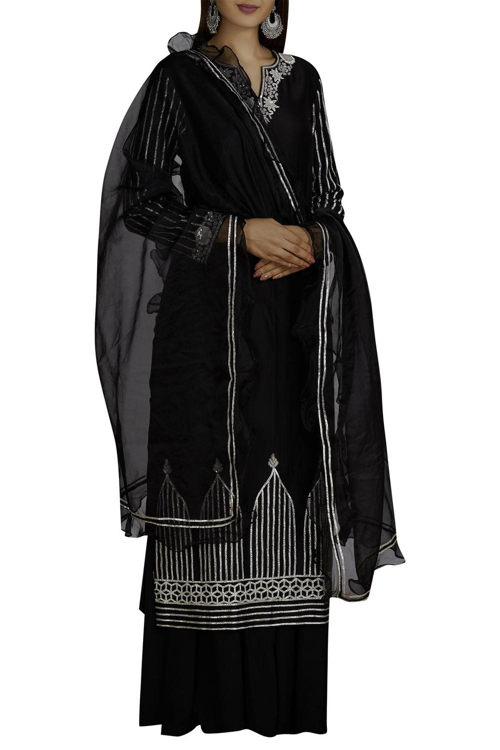 Black Chanderi Kurta Palazzo Set