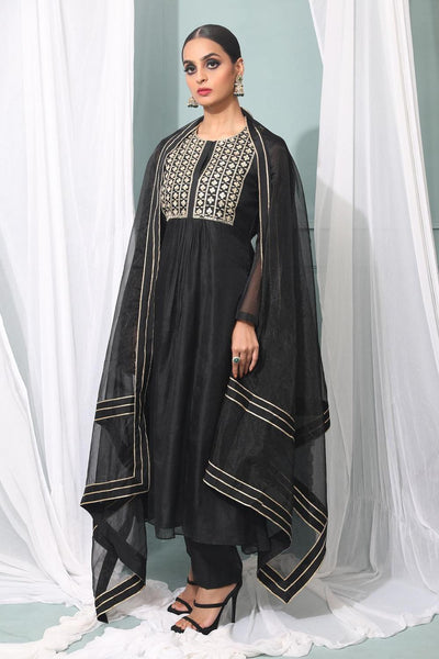 Black Chanderi Silk Anarkali Set