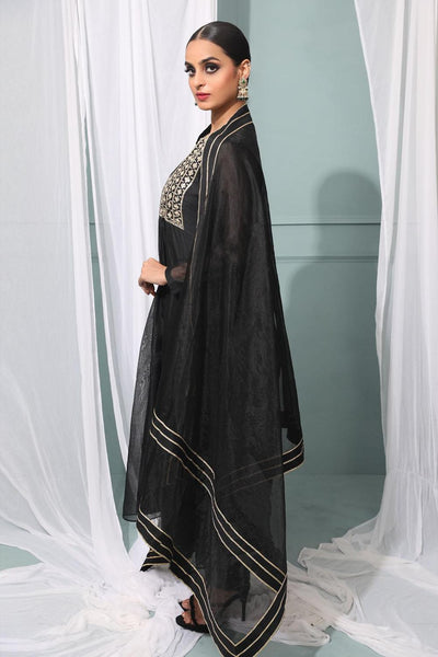 Black Chanderi Silk Anarkali Set