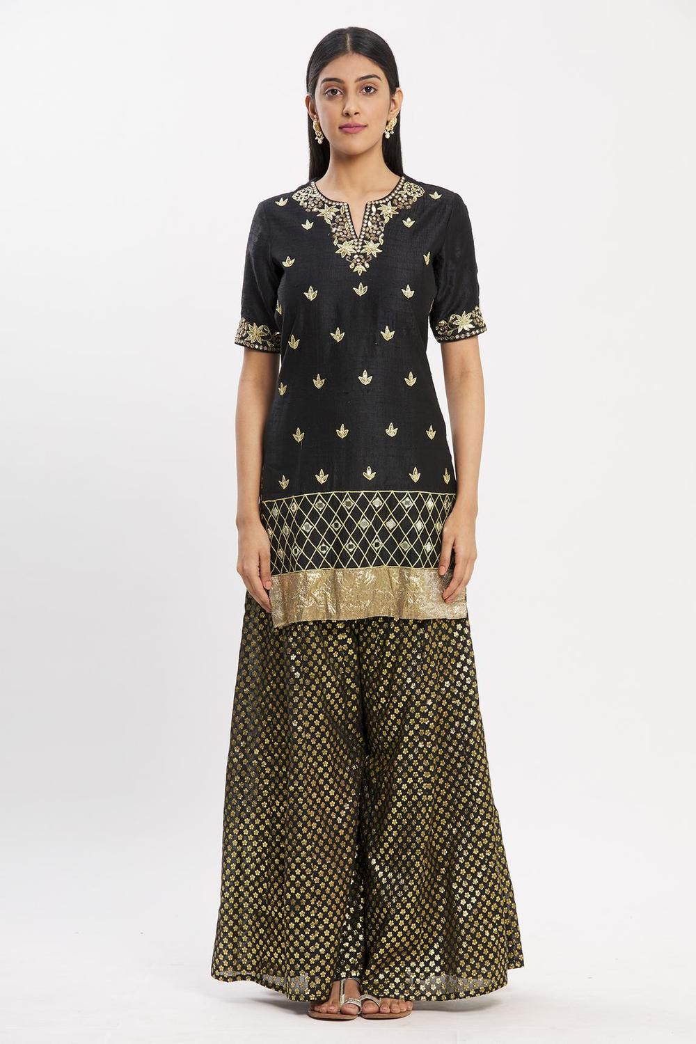 Black Chanderi Silk Kurta Set