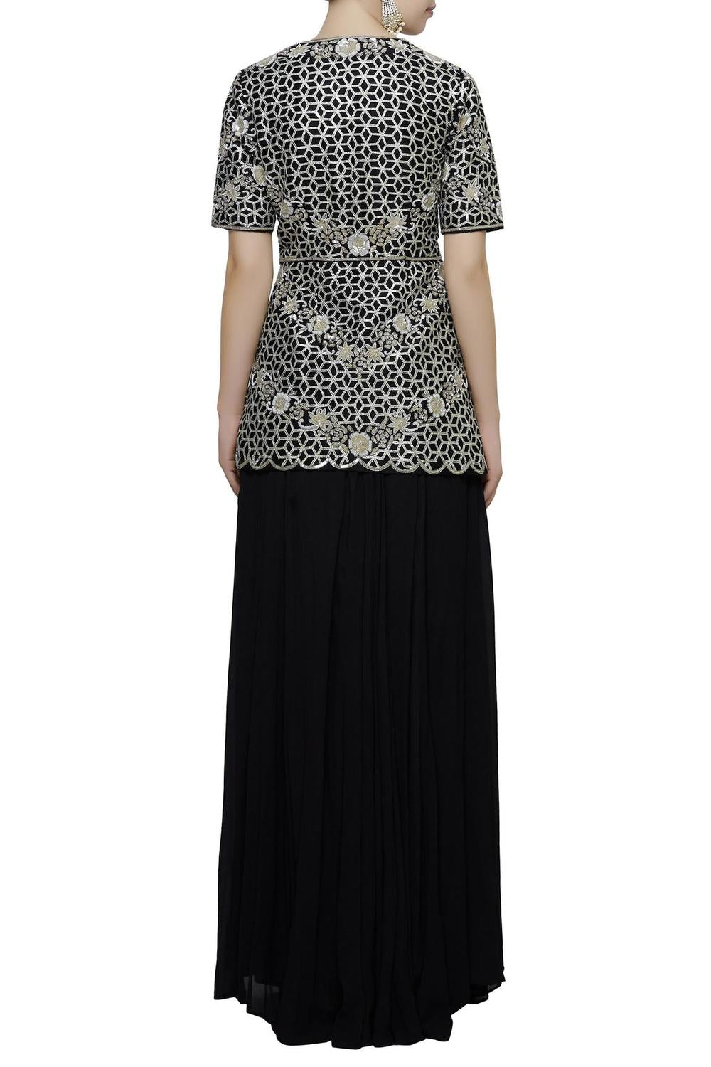 Black Chinon Chanderi Silk Kurta Palazzo Set