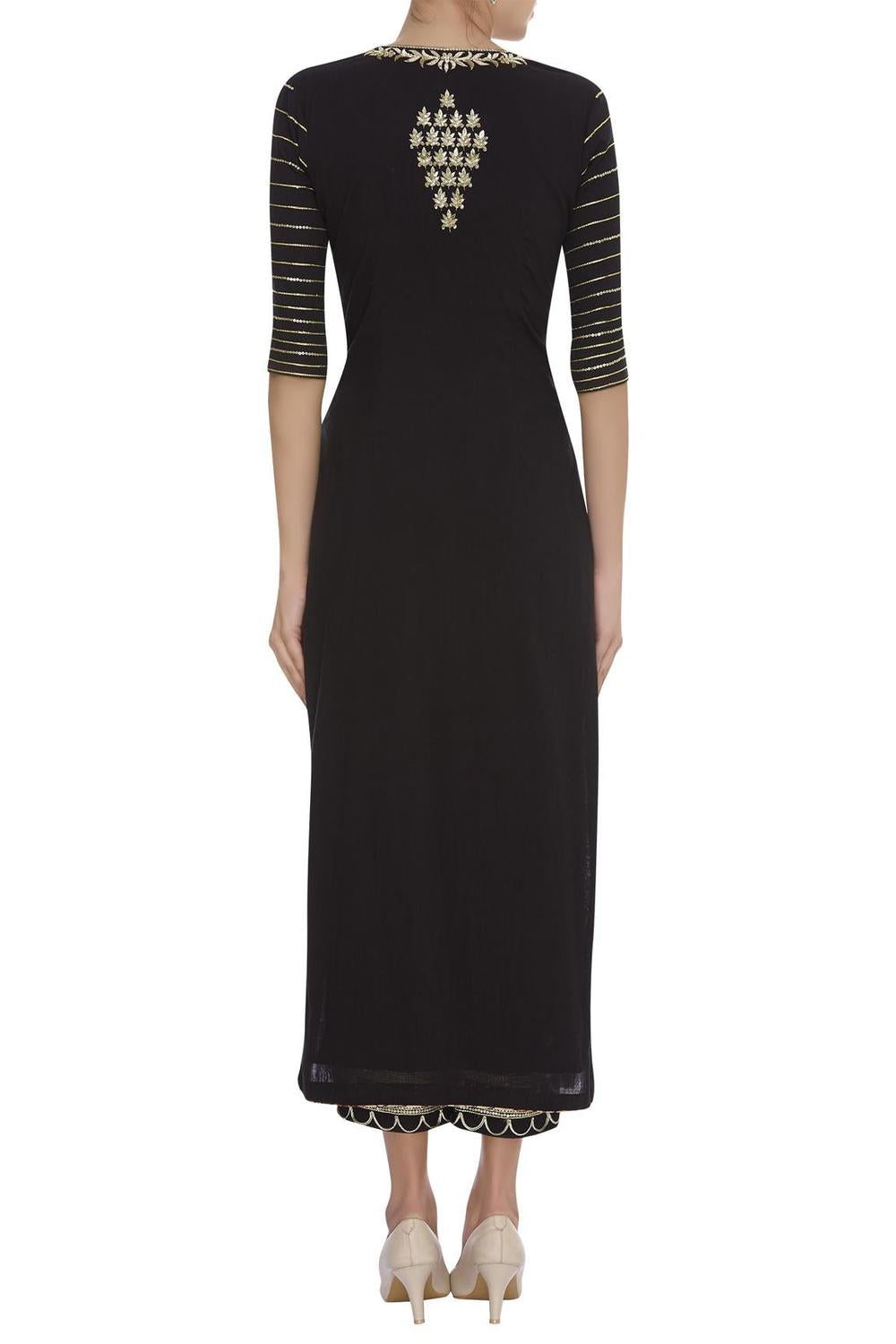 Black Gota And Mukaish Embroidered Kurta Set