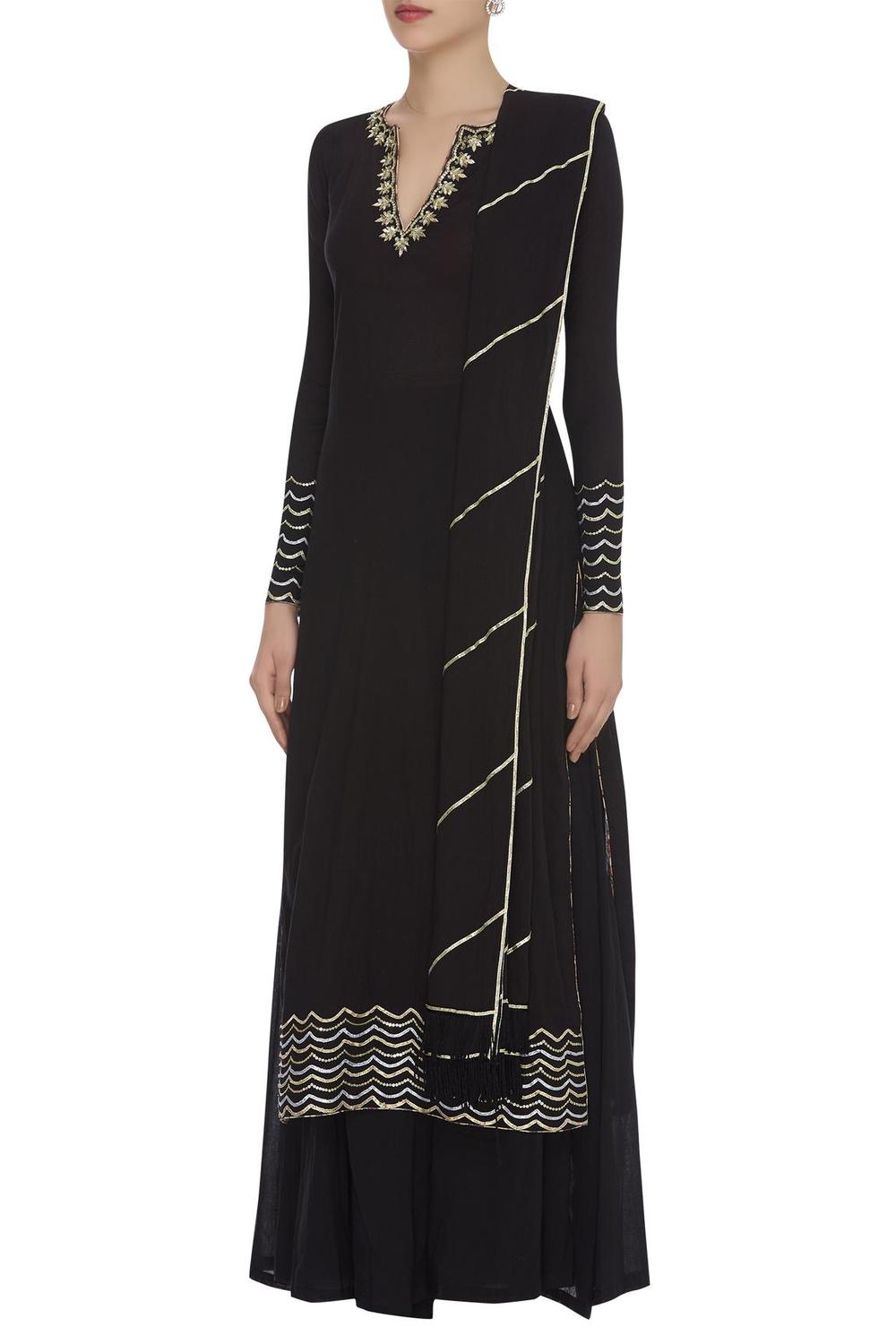 Black Gota And Zari Embroidered Kurta Set