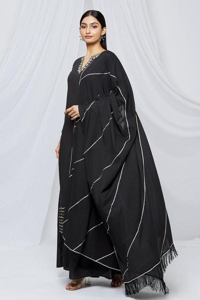 Black Mul Embroidered Kurta Sharara Set