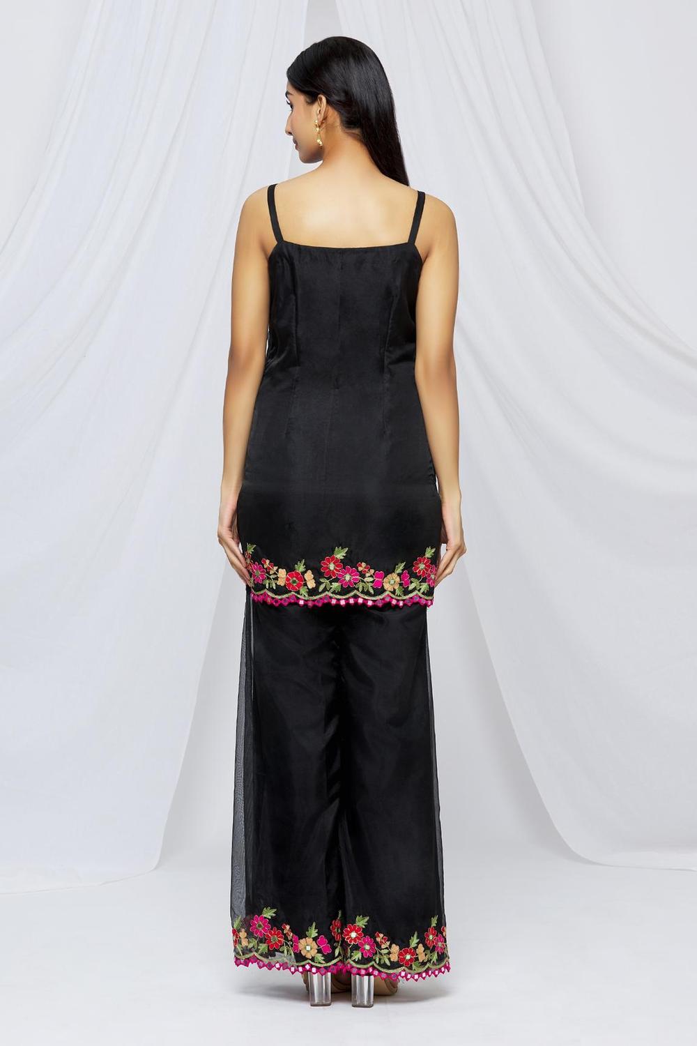 Black Organza Embroidered Kurta Sharara Set