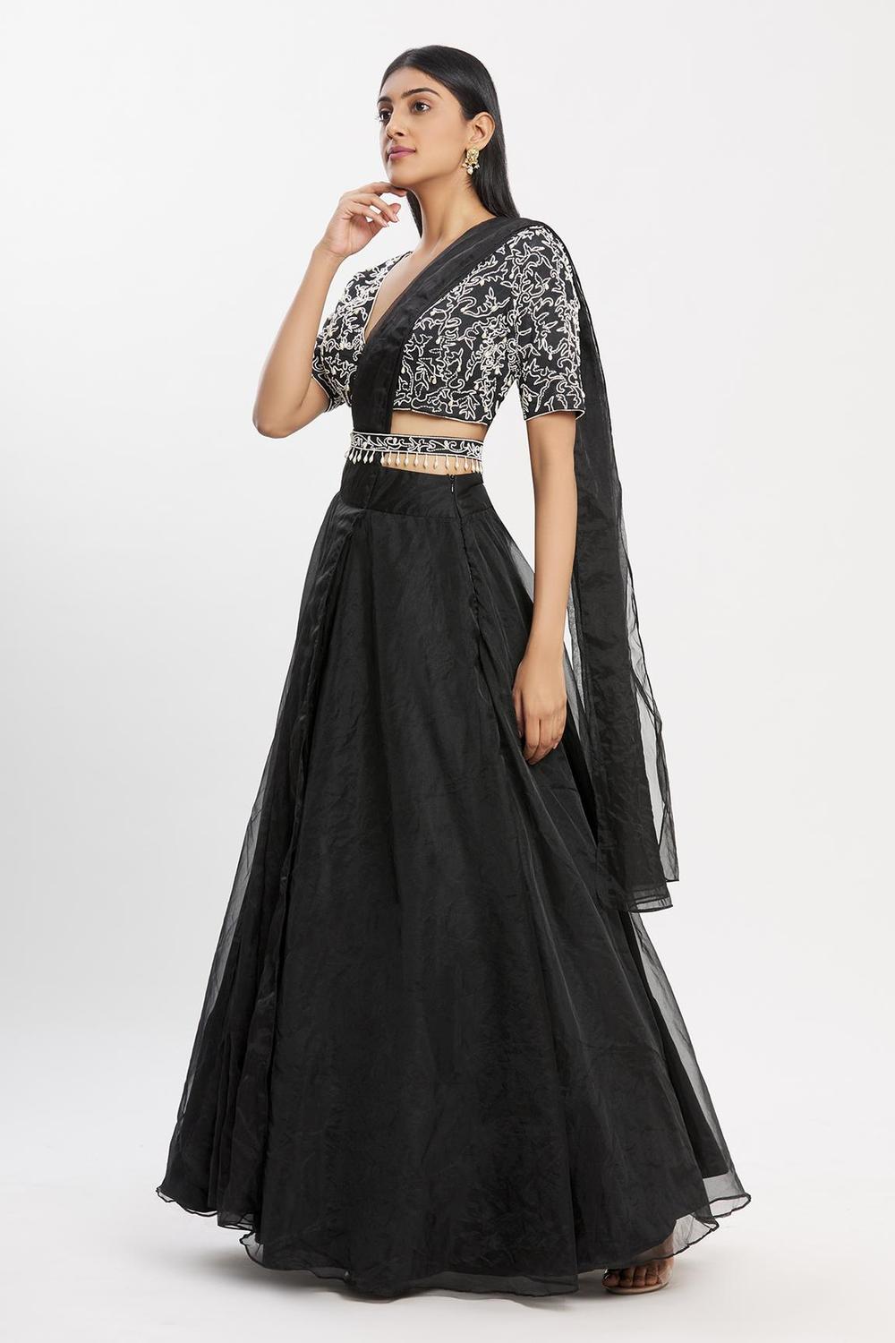 Black Organza Lehenga Set