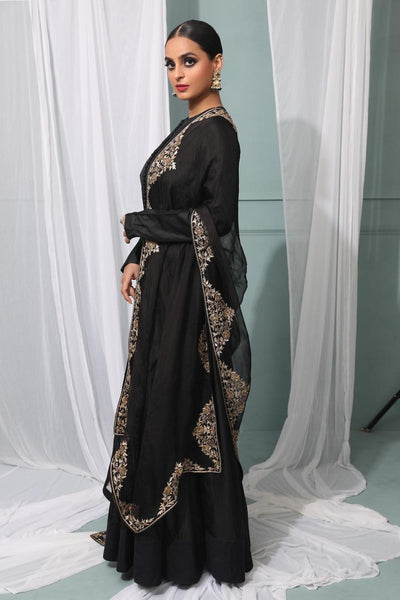 Black Silk Anarkali With Dupatta