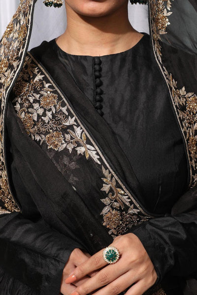 Black Silk Anarkali With Dupatta