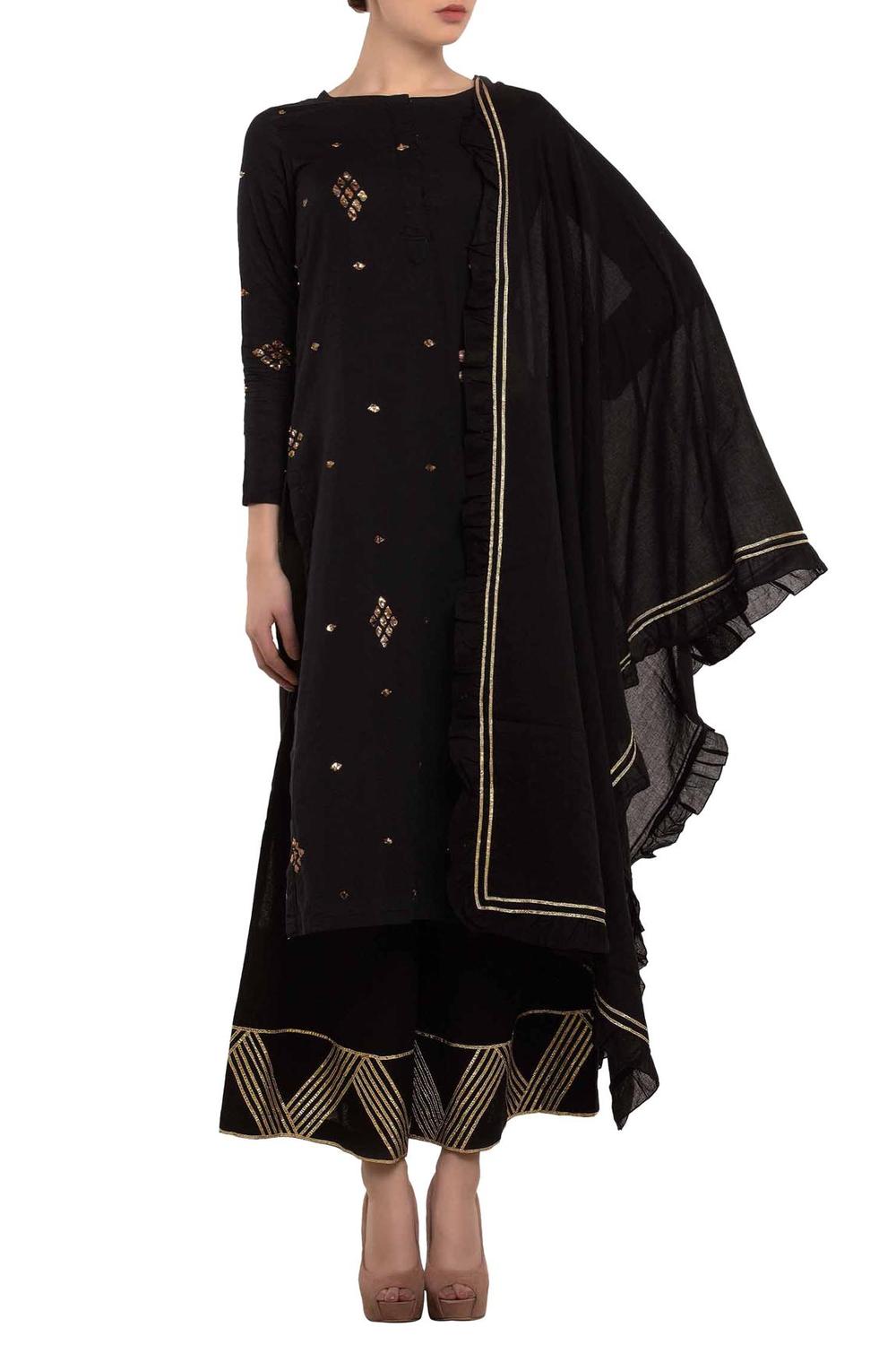 Black Zari Embroidered Kurta Set