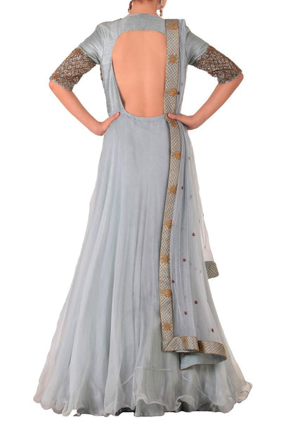 Blue Embroidered Anarkali With Dupatta