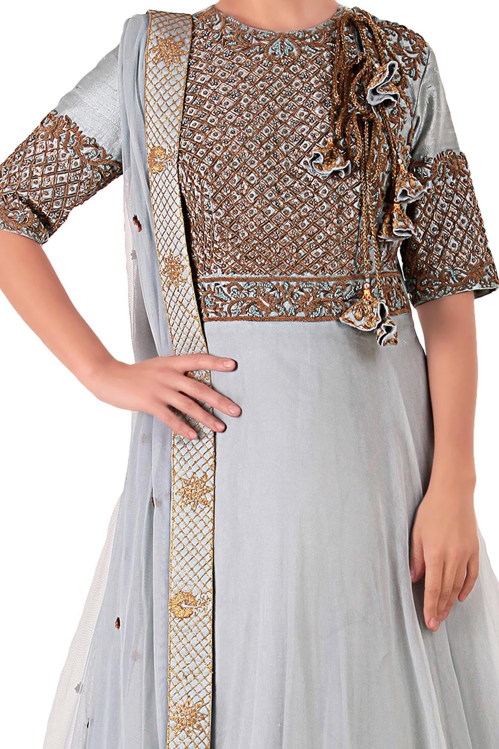 Blue Embroidered Anarkali With Dupatta