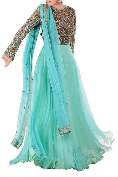 Blue Embroidered Anarkali With Dupatta