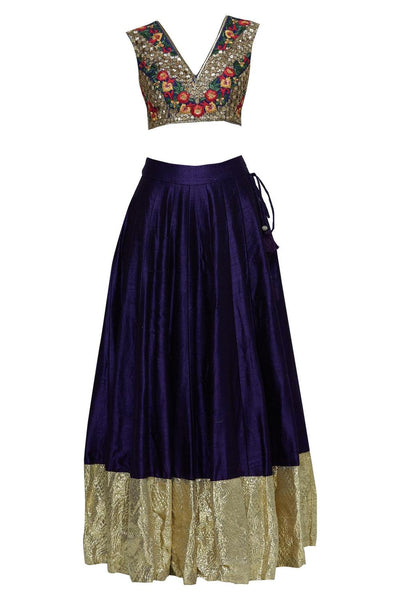 Blue Raw Silk Embroidered Lehenga Set