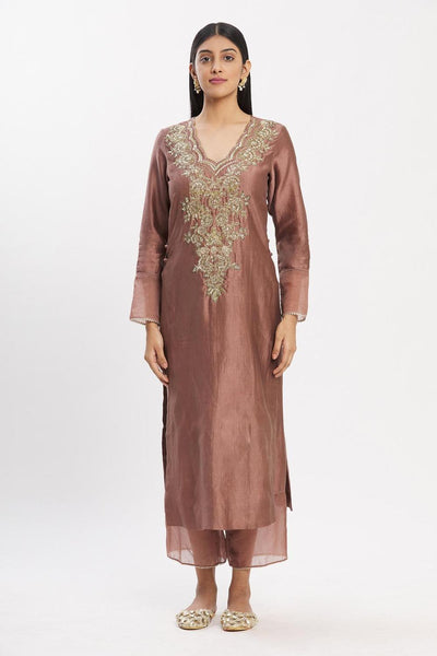 Brown Chanderi Silk Kurta Set