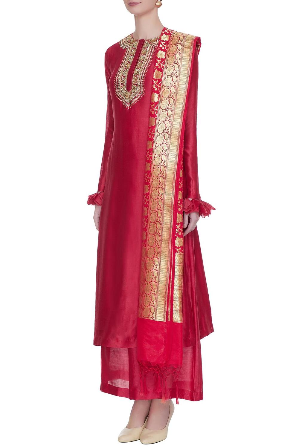 Chanderi Silk Embroidered Kurta Set